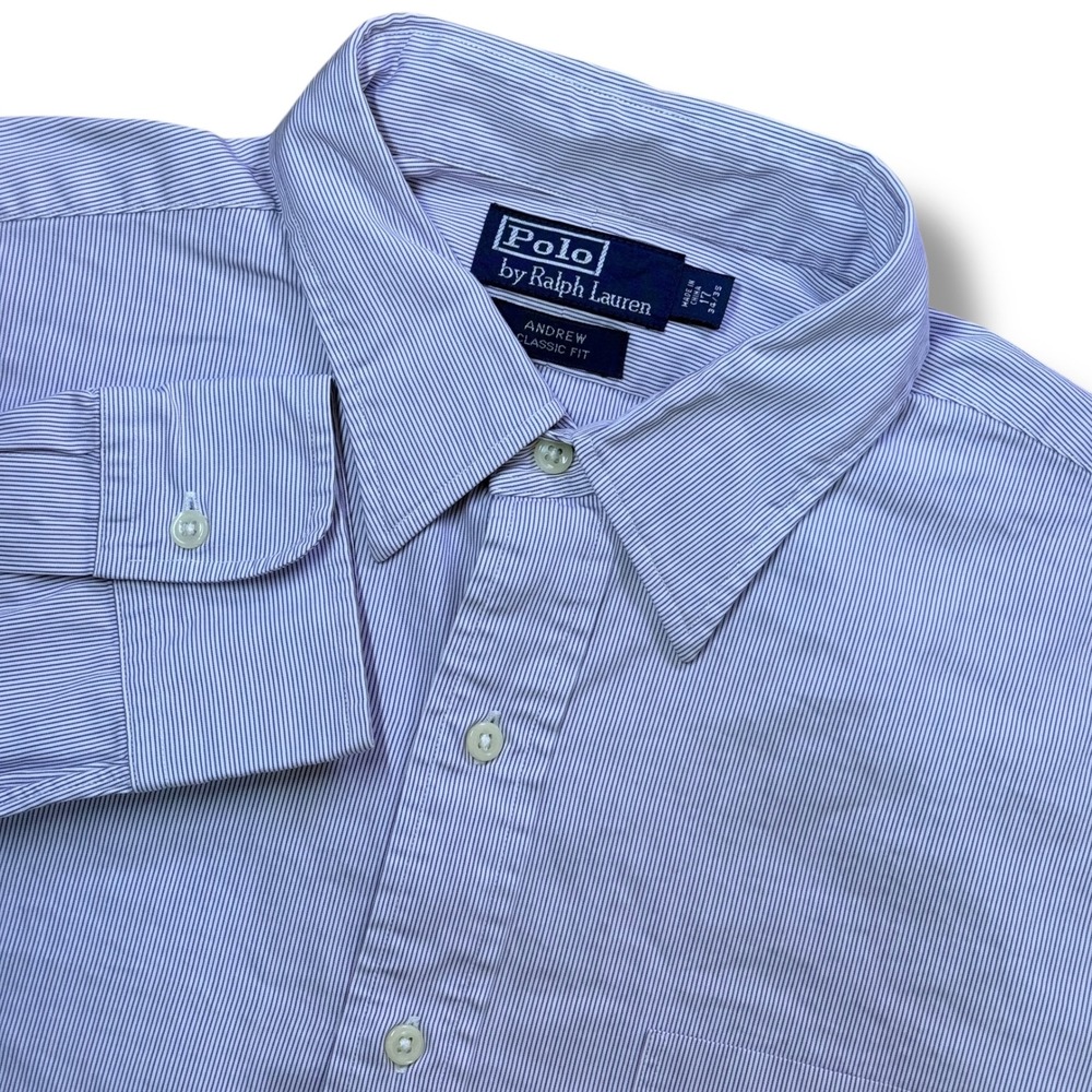 Vintage Polo Ralph Lauren Button Down Men 17 XL Purple Andrew Classic Fit Stripe